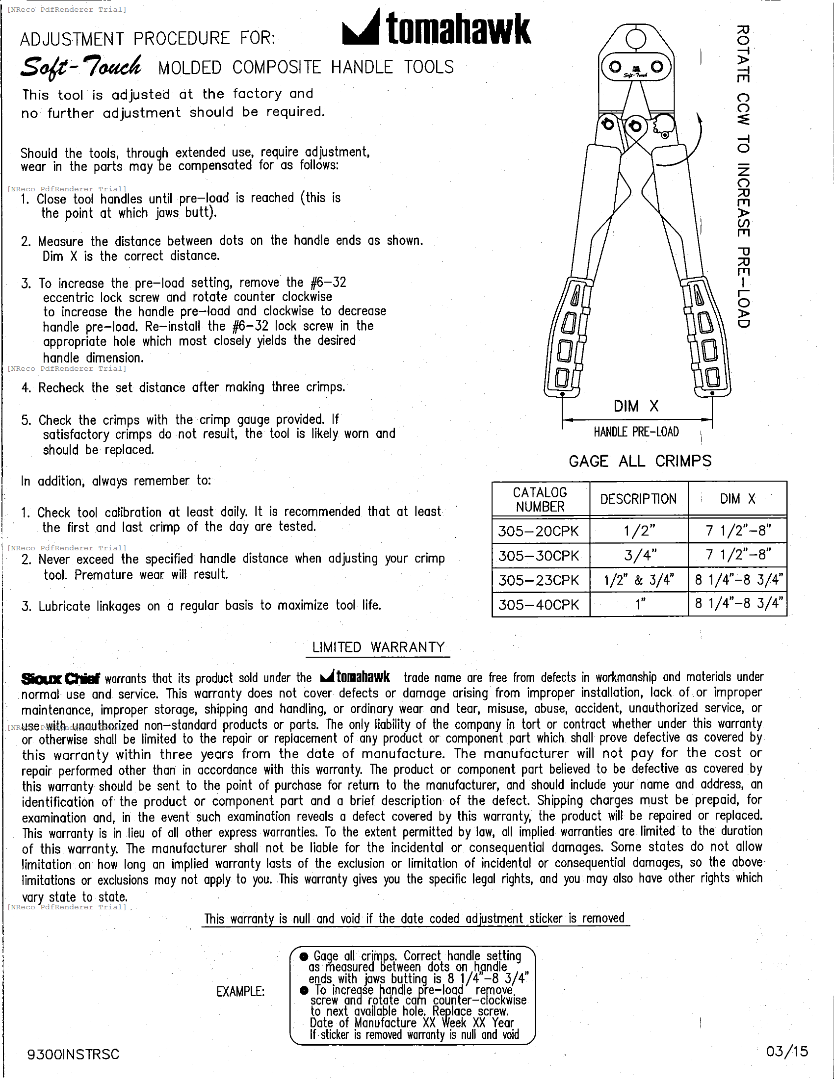 305 SERIES - COMPOSITE HANDLE TOOL ADJUSTMENT PROCEDURE - INSTRUCTION SHEET.PDF Technical Document